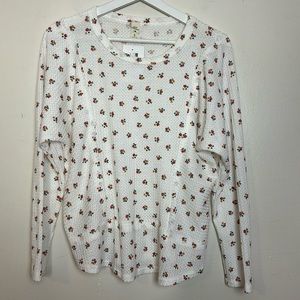 Lazy Sundays Floral Print Relaxed Fit Waffle Dolman Sleeve Round Neck Top